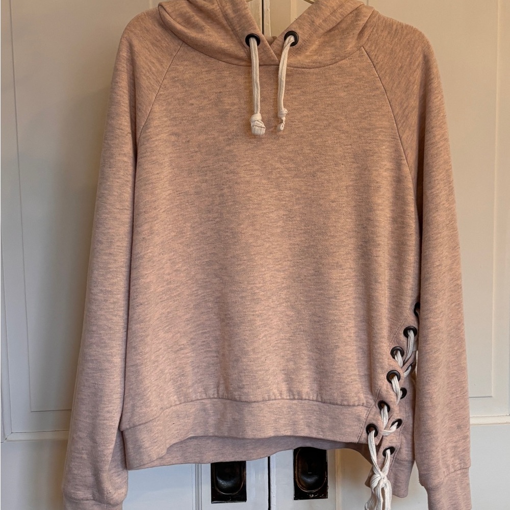 Live Love Dream PullOver Hoodie. Large. side grommets lace up. Pink.